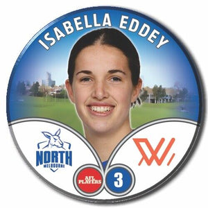 2023 AFLW S7 Nth Melbourne Player Badge - EDDEY, Isabella