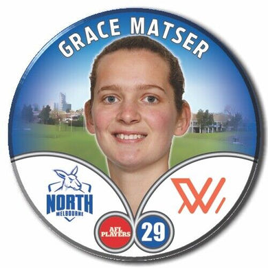 2023 AFLW S7 Nth Melbourne Player Badge - MATSER, Grace