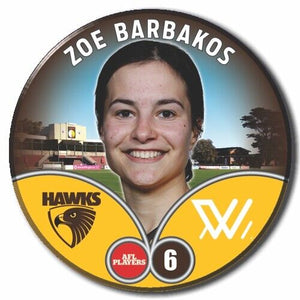 2023 AFLW S7 Hawthorn Player Badge - BARBAKOS, Zoe
