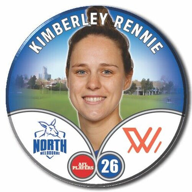 2023 AFLW S7 Nth Melbourne Player Badge - RENNIE, Kimberley