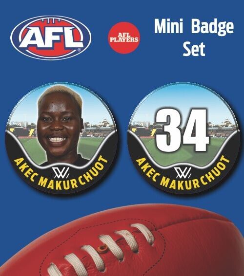 2021 AFLW Richmond Mini Player Badge Set - MAKUR CHUOT, Akec