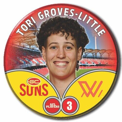 2023 AFLW S7 Gold Coast Suns Player Badge - GROVES-LITTLE, Tori
