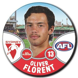 2021 AFL Sydney Swans Player Badge - FLORENT, Oliver