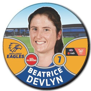 2021 AFLW West Coast Eagles Player Badge - DEVLYN, Beatrice