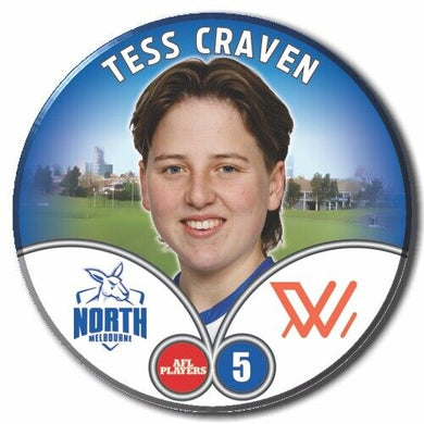 2023 AFLW S7 Nth Melbourne Player Badge - CRAVEN, Tess