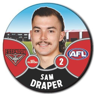 2021 AFL Essendon Bombers Player Badge - DRAPER, Sam
