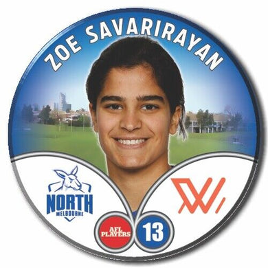 2023 AFLW S7 Nth Melbourne Player Badge - SAVARIRAYAN, Zoe