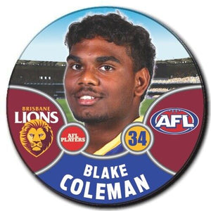 2021 AFL Brisbane Lions Player Badge - COLEMAN, Blake