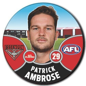 2021 AFL Essendon Bombers Player Badge - AMBROSE, Patrick