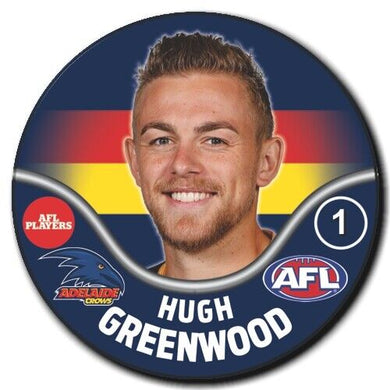 2019 AFL Adelaide Crows Player Badge - GREENWOOD, Hugh