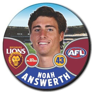 2021 AFL Brisbane Lions Player Badge - ANSWERTH, Noah