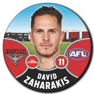 2021 AFL Essendon Bombers Player Badge - ZAHARAKIS, David